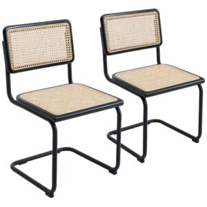 Flouki Rattan Chair, Cane Dining Chairs, Woven Dining Chair, 18 inch H, Set of 2, Black