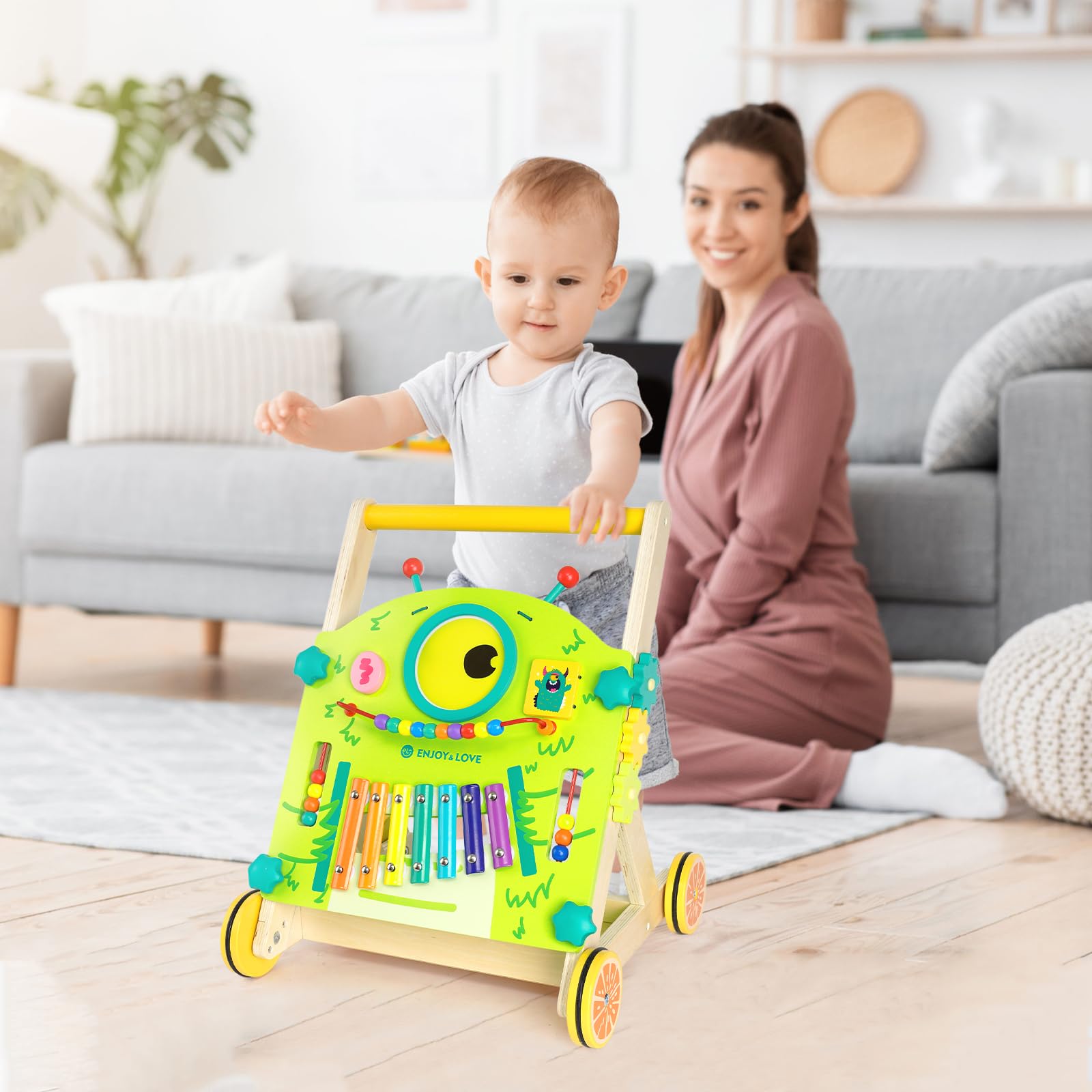 Wooden Baby Walker Baby Push Walker Sit-to-Stand Learning Walkers for Baby Toddlers Baby Walker Activity Center Toys Multifunctional Montressori Educational Toy for Boys & Girls