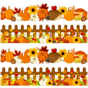 Whaline 69FT Fall Bulletin Board Borders Autumn Fence Flower Border Trim Self-Adhesive Pumpkin Fall Leaves Squirrel Hedgehog Board Decal Stickers for School Classroom Wall Thanksgiving Decor