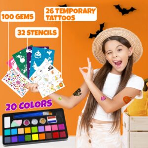 Drawdart Face Painting Kit for Kids - 20 Colors Water Based Non Toxic Face Paint Kit, Professional Face Paint for Kids with Stencils & Brushes - Parties, Birthdays, Halloween Face Body Makeup Kit