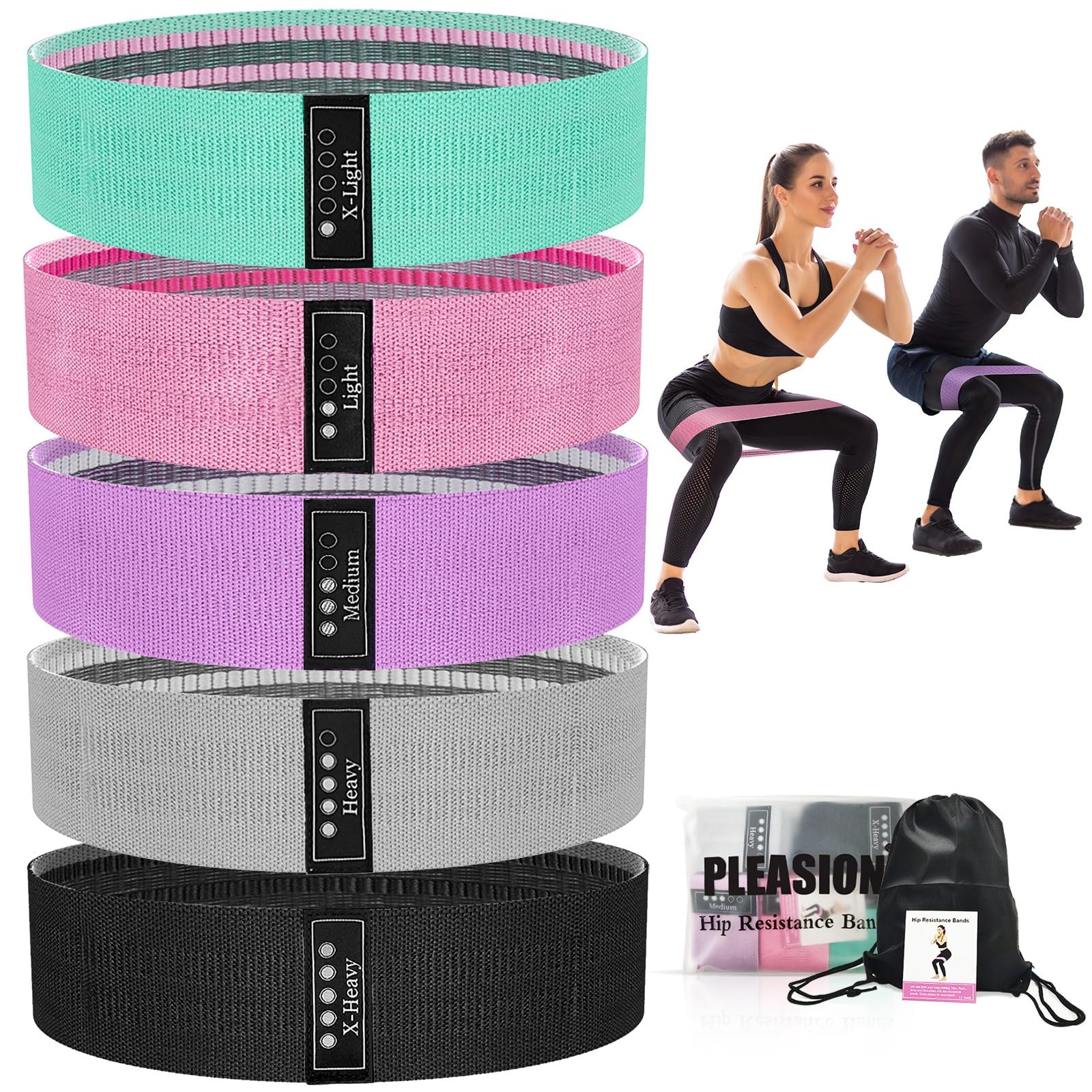 Fabric Resistance Bands for Working Out, 5 Levels Booty Bands for Women Men, Cloth Workout Bands Resistance Loop Exercise Bands for Legs Butt at Home Fitness, Yoga, Pilates