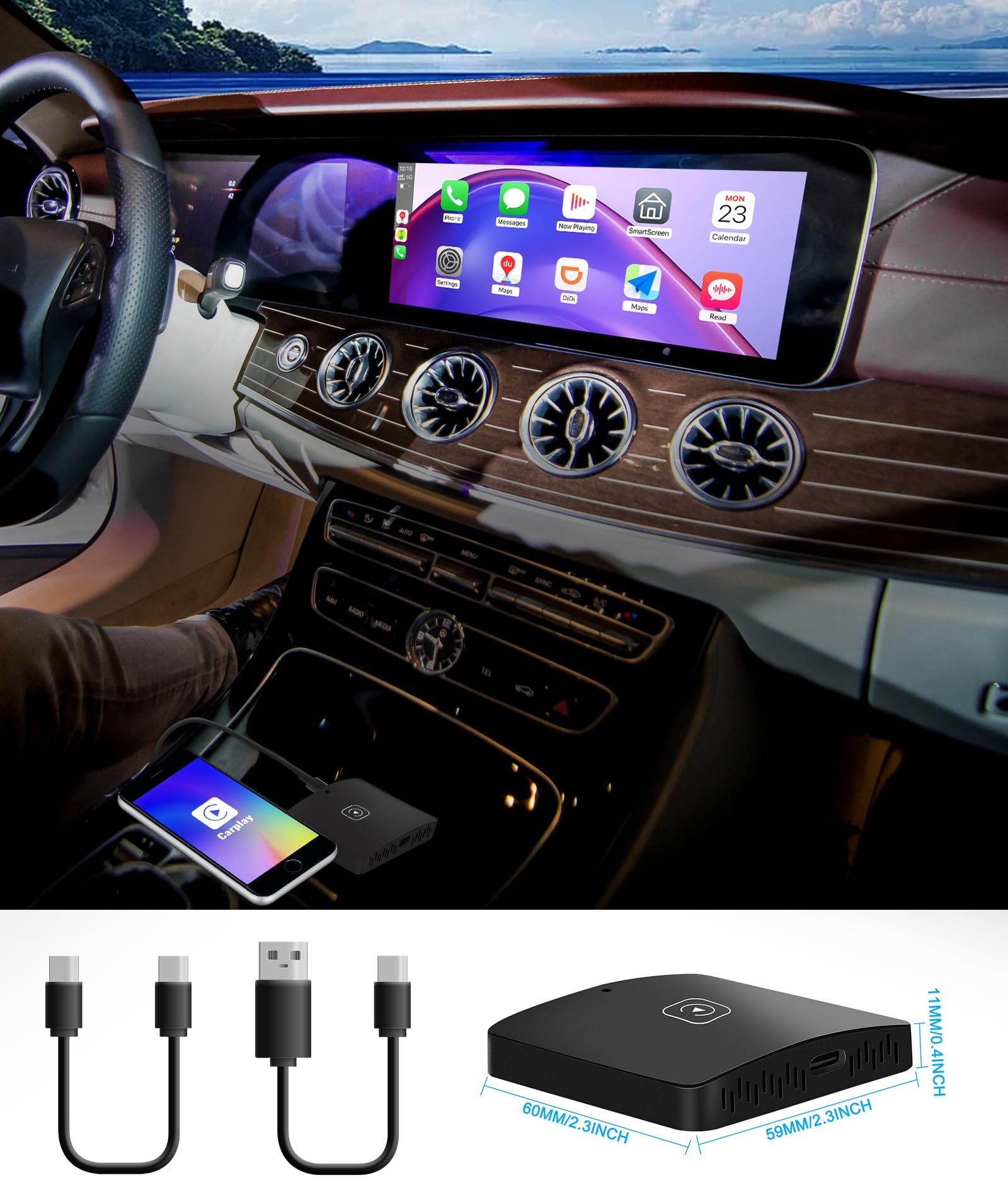 CAMECHO Wireless CarPlay Adapter for All Factory Wired CarPlay, Apple Carplay Wireless Dongle, Carplay Wireless Adapter for iPhone, 5Ghz WiFi, Plug & Play, Auto Connect, Carplay Box