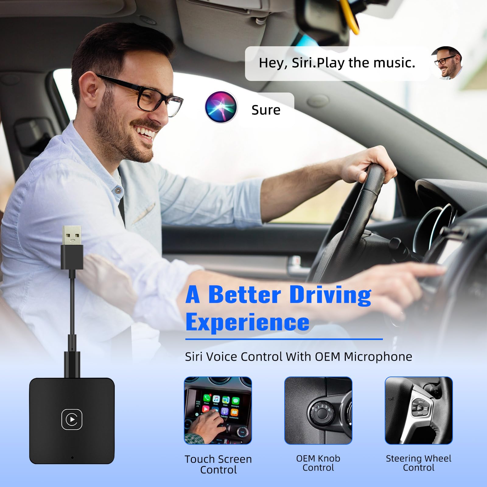 CAMECHO Wireless CarPlay Adapter for All Factory Wired CarPlay, Apple Carplay Wireless Dongle, Carplay Wireless Adapter for iPhone, 5Ghz WiFi, Plug & Play, Auto Connect, Carplay Box