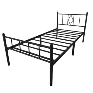 emiosmt 14 inch bed frame twin size with headboard and footboard, heavy duty metal platform twin bed frame, under bed storage space, steel slat support, no box spring needed, easy assembly, black