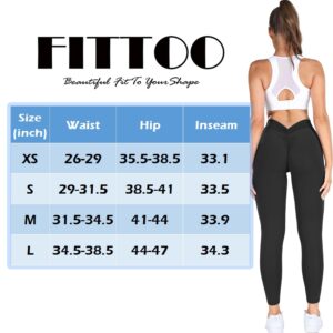 FITTOO V-Back Scrunch Butt Lift Leggings for Women High Waist Tummy Control Booty Gym Workout Yoga Pants Black Large