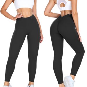 FITTOO V-Back Scrunch Butt Lift Leggings for Women High Waist Tummy Control Booty Gym Workout Yoga Pants Black Large