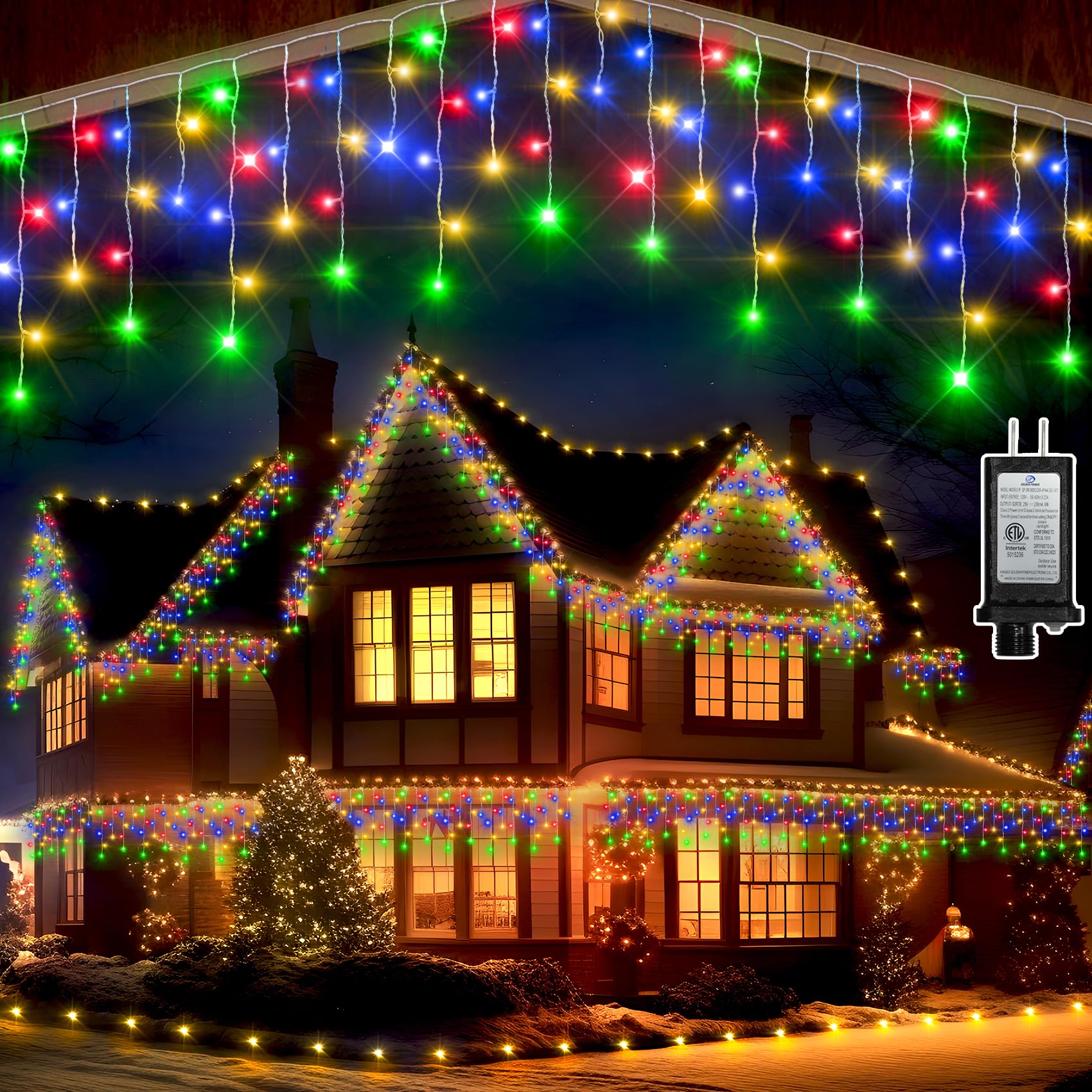 Christmas Lights Outdoor Decorations, 82FT 180 Drops Curtain Fairy String Lights Decor, 8 Modes Plug in 630LED Waterproof Timer Memory Function for Christmas Holiday Wedding Party (Multicolor)