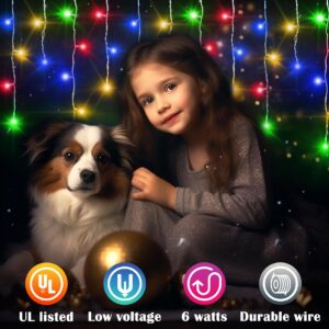 Christmas Lights Outdoor Decorations, 82FT 180 Drops Curtain Fairy String Lights Decor, 8 Modes Plug in 630LED Waterproof Timer Memory Function for Christmas Holiday Wedding Party (Multicolor)