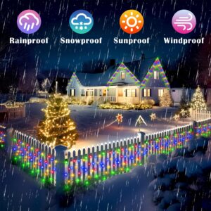 Christmas Lights Outdoor Decorations, 82FT 180 Drops Curtain Fairy String Lights Decor, 8 Modes Plug in 630LED Waterproof Timer Memory Function for Christmas Holiday Wedding Party (Multicolor)