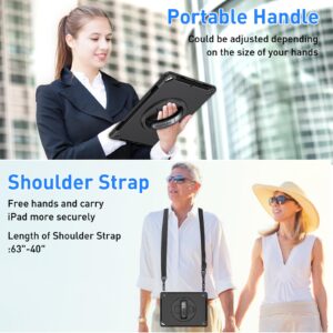 SUPFIVES Case iPad Pro 12.9 2015/2017: iPad 12.9 Inch 1st/ 2nd Generation Case Upgraded Military Grade Shockproof Silicone Protector with Pencil Holder+ Handle+ Shoulder Strap+ Rotating stand, Black