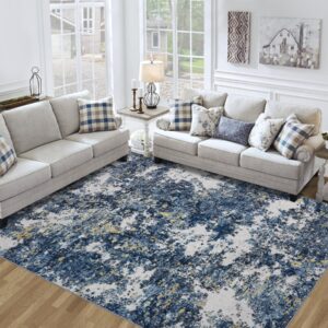 8x10 area rug for living room bedroom: large washable rug with anti-slip backing non-shedding stain-resistant soft abstract carpet for dining room nursery home office (blue/multi)