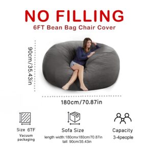 HOWSEESNOW 6FT Giant Bean Bag Chair Cover - Soft Fluffy Dutch Velvet Bean Bag Bed (No Filling, Cover Only), Comfy 6FT Bean Bag Cover, Oversized Lazy Sofa Cover