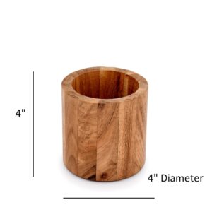 NIRMAN Acacia Wood Pencil/Pen Holder for desk, Round Desktop Organizer for Desk Multi Purpose Use for Home School Office Supplies (4" x 4" x 4")