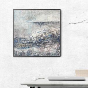 Abstract Oil Painting On Canvas Minimalist Original Home Decor Wall Art Large Landscape | BRASS EVENING (21.6"x21.6" | 50x50 cm, Rolled in a tube)