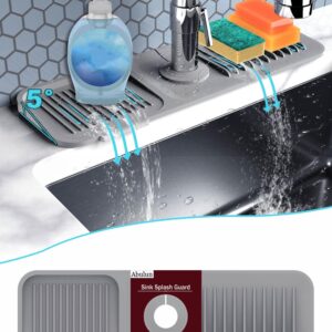 5°slope kitchen sink splash guard behind faucet-gray silicone faucet handle drip catcher tray-18inch mat for sink accessories with soap dispenser hole-water clear gadgets also bathroom organizer