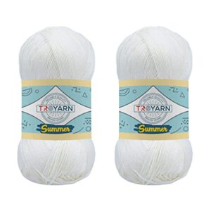 Troyarn Summer (2- Skeins Pack) Silk Effect Hand Knitting Yarn Crochet Art Lace Craft 100% Microfiber Acrylic 2x100 gr (2x383 yds) (1051055 - Sugar White)