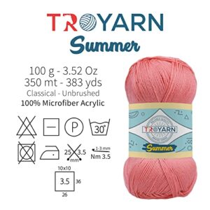 Troyarn Summer (2- Skeins Pack) Silk Effect Hand Knitting Yarn Crochet Art Lace Craft 100% Microfiber Acrylic 2x100 gr (2x383 yds) (1051055 - Sugar White)