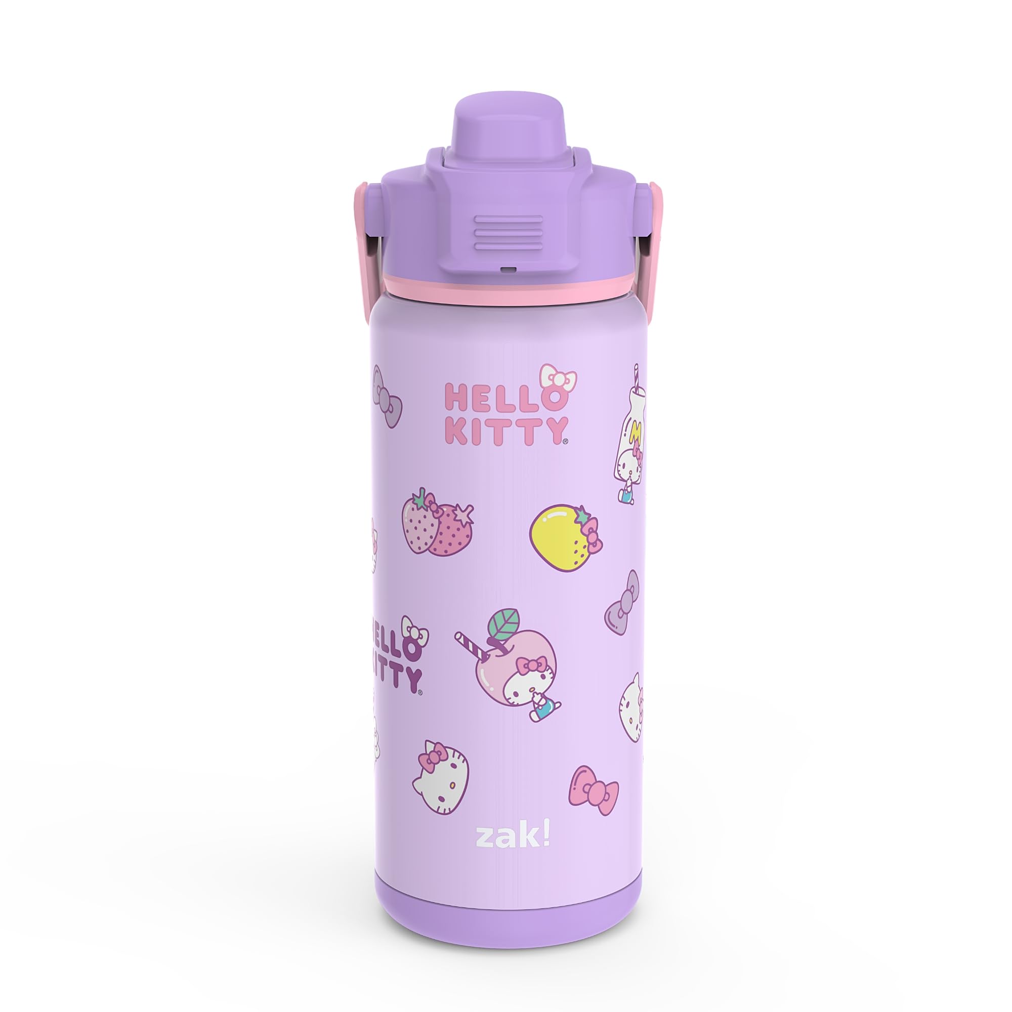 zak! Beacon Insulated Bottle, Hello Kitty - 20 oz - Durable Stainless Steel - Double-Wall Vacuum Insulation, Silicone Spout & Push-Button, Leak-Proof Lid - Dishwasher Safe