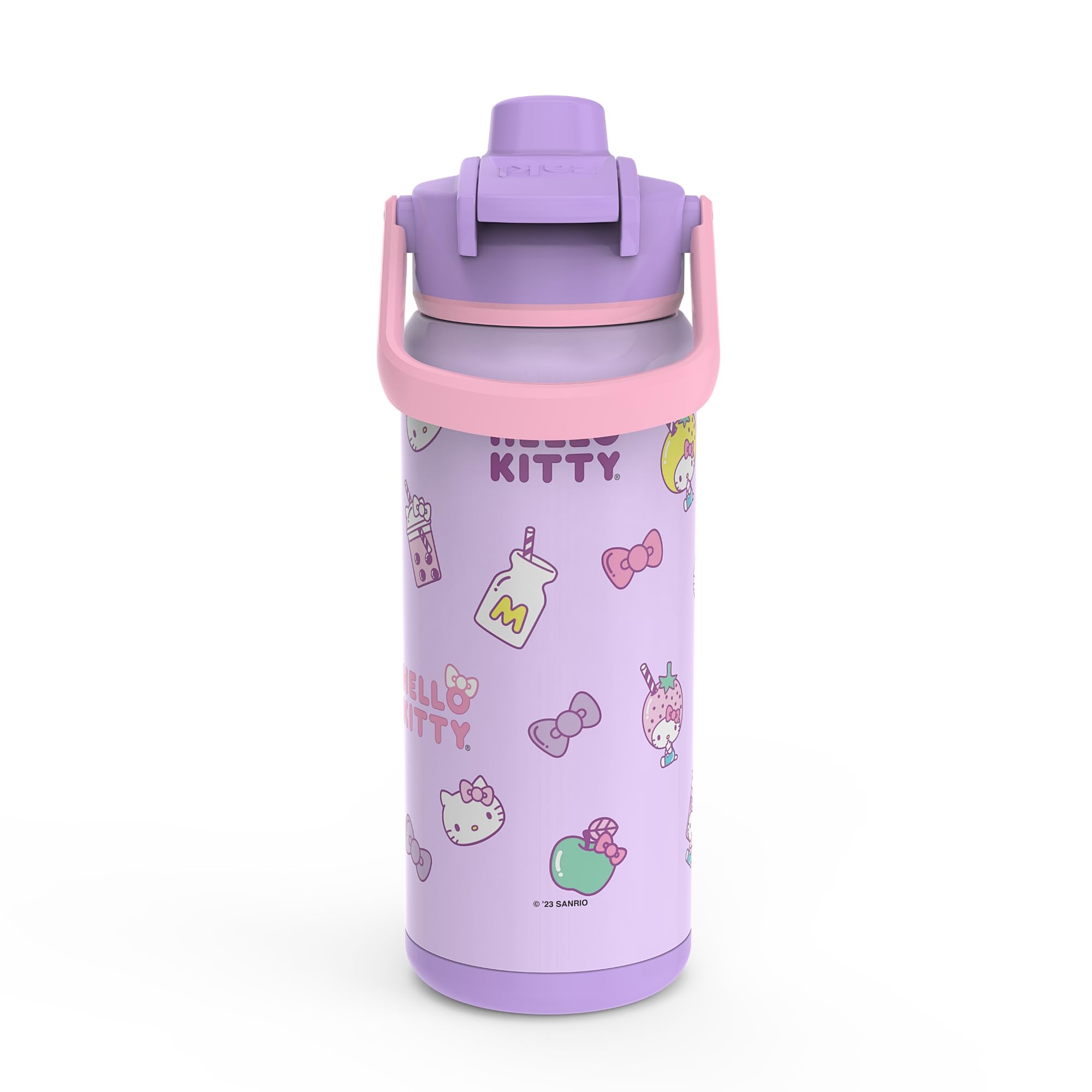 zak! Beacon Insulated Bottle, Hello Kitty - 20 oz - Durable Stainless Steel - Double-Wall Vacuum Insulation, Silicone Spout & Push-Button, Leak-Proof Lid - Dishwasher Safe