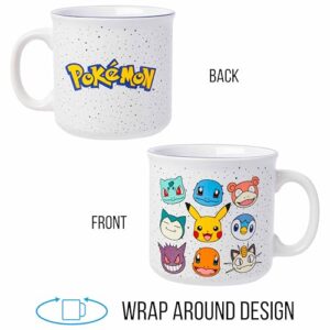 Silver Buffalo Pokemon Bulbasaur, Squirtle, Slowpoke, Snorlax, Pikachu, Piplup, Haunter, Charmander, and Meowth Camper Mug, 20 Ounces