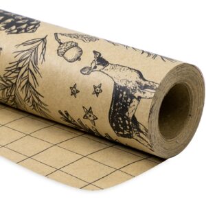 ruspepa kraft christmas wrapping paper roll - mini roll - black reindeer design for holiday gift wrap - 17 inches x 32.8 feet