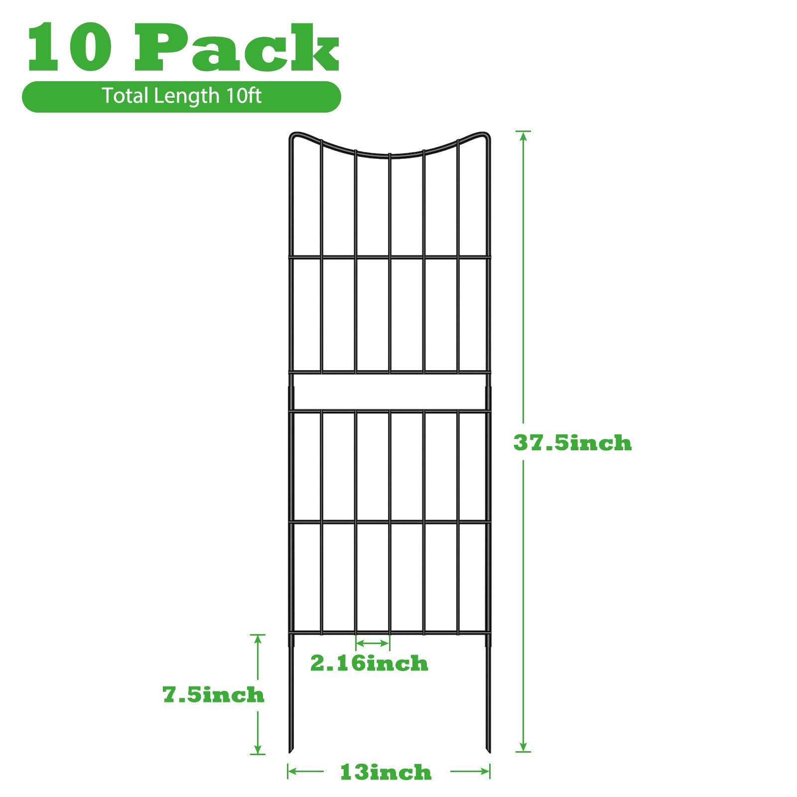 OUSHENG Decorative Garden Fence Fencing 10 Pack, 37.5in (H) x 10ft (L) Rustproof Metal Wire Panel Border Animal Barrier for Dog, Flower Edging for Yard Landscape Patio Outdoor Decor, Arc