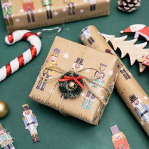 RUSPEPA Christmas Wrapping Paper, Jumbo Roll Kraft Paper - Nussknacker Solider Design for Holiday Gift Wrap - 30 Inches x 100 Feet