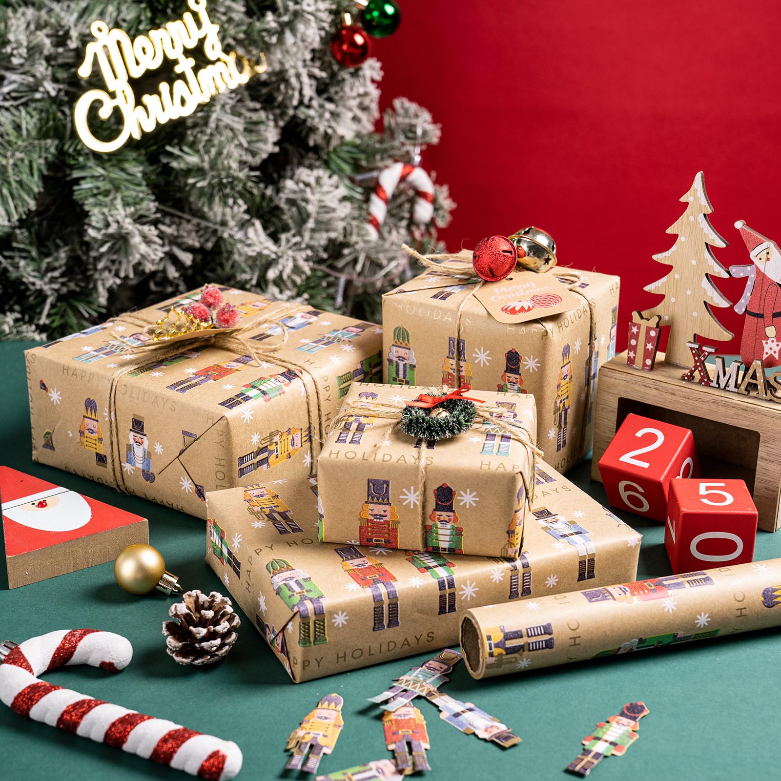 RUSPEPA Christmas Wrapping Paper, Jumbo Roll Kraft Paper - Nussknacker Solider Design for Holiday Gift Wrap - 30 Inches x 100 Feet