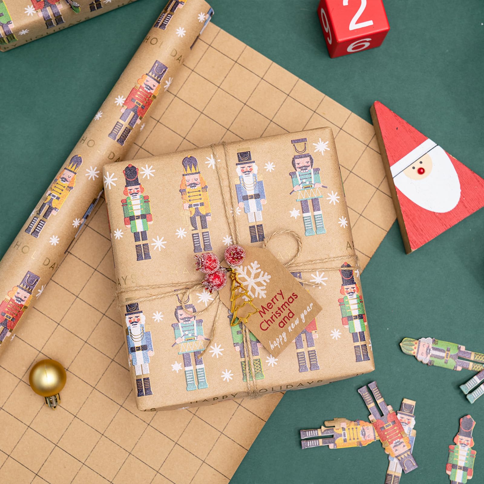 RUSPEPA Christmas Wrapping Paper, Jumbo Roll Kraft Paper - Nussknacker Solider Design for Holiday Gift Wrap - 30 Inches x 100 Feet