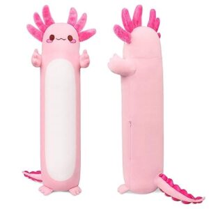 Auspicious beginning 35.4inch Cute Axolotl Stuffed Animal Plush Pillow, Soft Kawaii Cat face Newt Plush Toy Body Pillow Gifts (Pink Salamander)