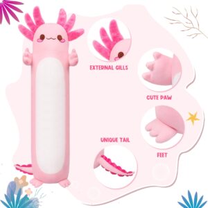 Auspicious beginning 35.4inch Cute Axolotl Stuffed Animal Plush Pillow, Soft Kawaii Cat face Newt Plush Toy Body Pillow Gifts (Pink Salamander)