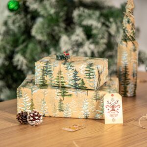 RUSPEPA Christmas Wrapping Paper, Jumbo Roll Kraft Paper - Christmas Tree Design for Holiday Gift Wrap - 30 Inches x 100 Feet