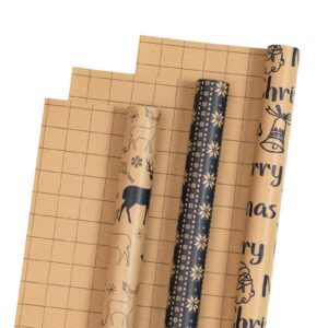 RUSPEPA Christmas Wrapping Paper Rolls - Mini Roll - 17 inches x 10 feet per Roll, Total of 3 Rolls - Reindeer and Snowflake