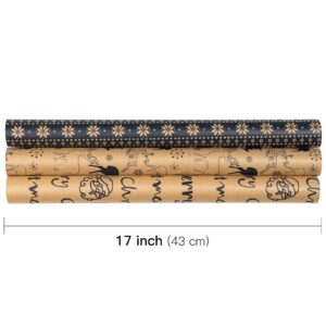 RUSPEPA Christmas Wrapping Paper Rolls - Mini Roll - 17 inches x 10 feet per Roll, Total of 3 Rolls - Reindeer and Snowflake