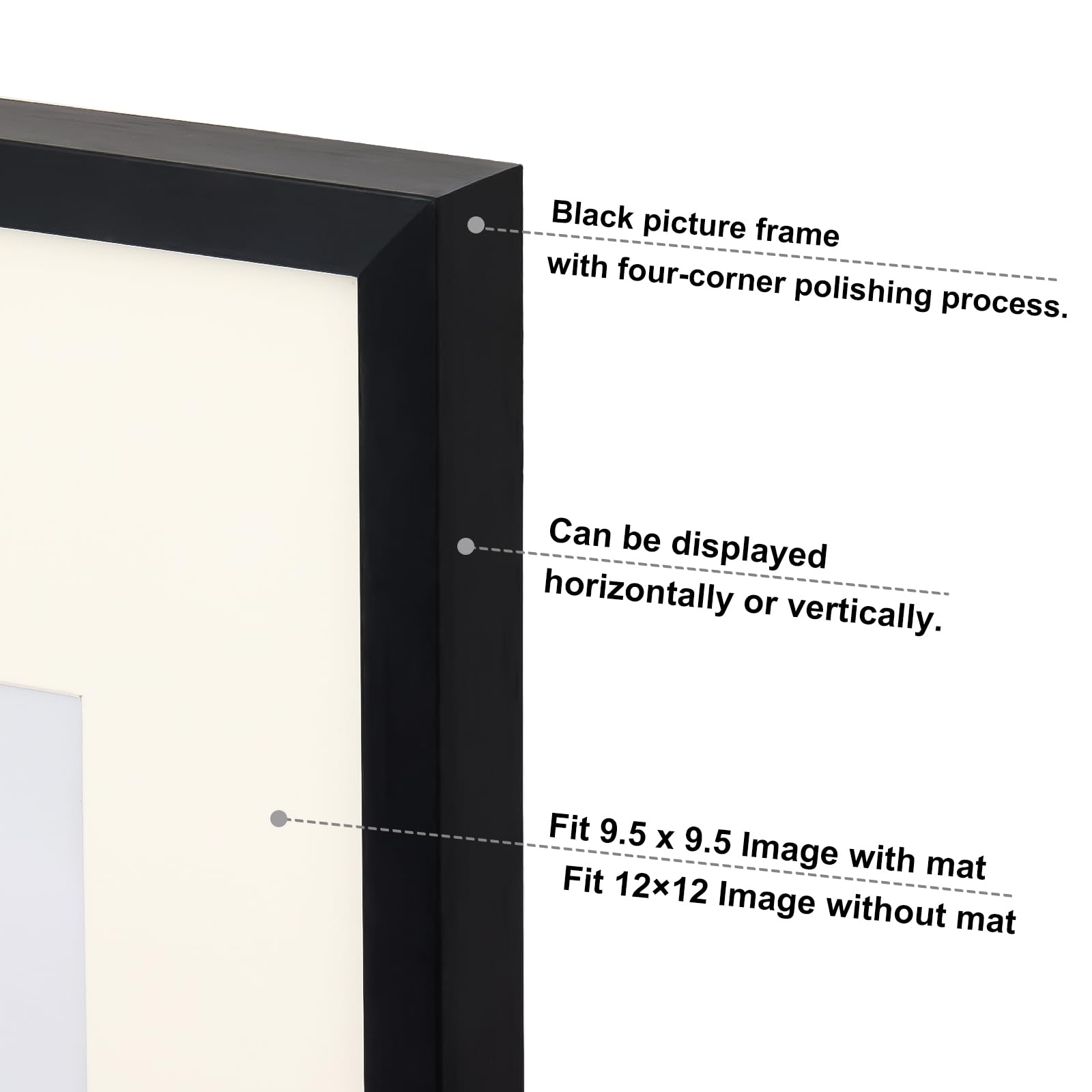 Fixwal 12x12 Aluminum Picture Frame Set of 1 Metal Black Frame Tempered Glass with Mat for Wedding, Wall Display