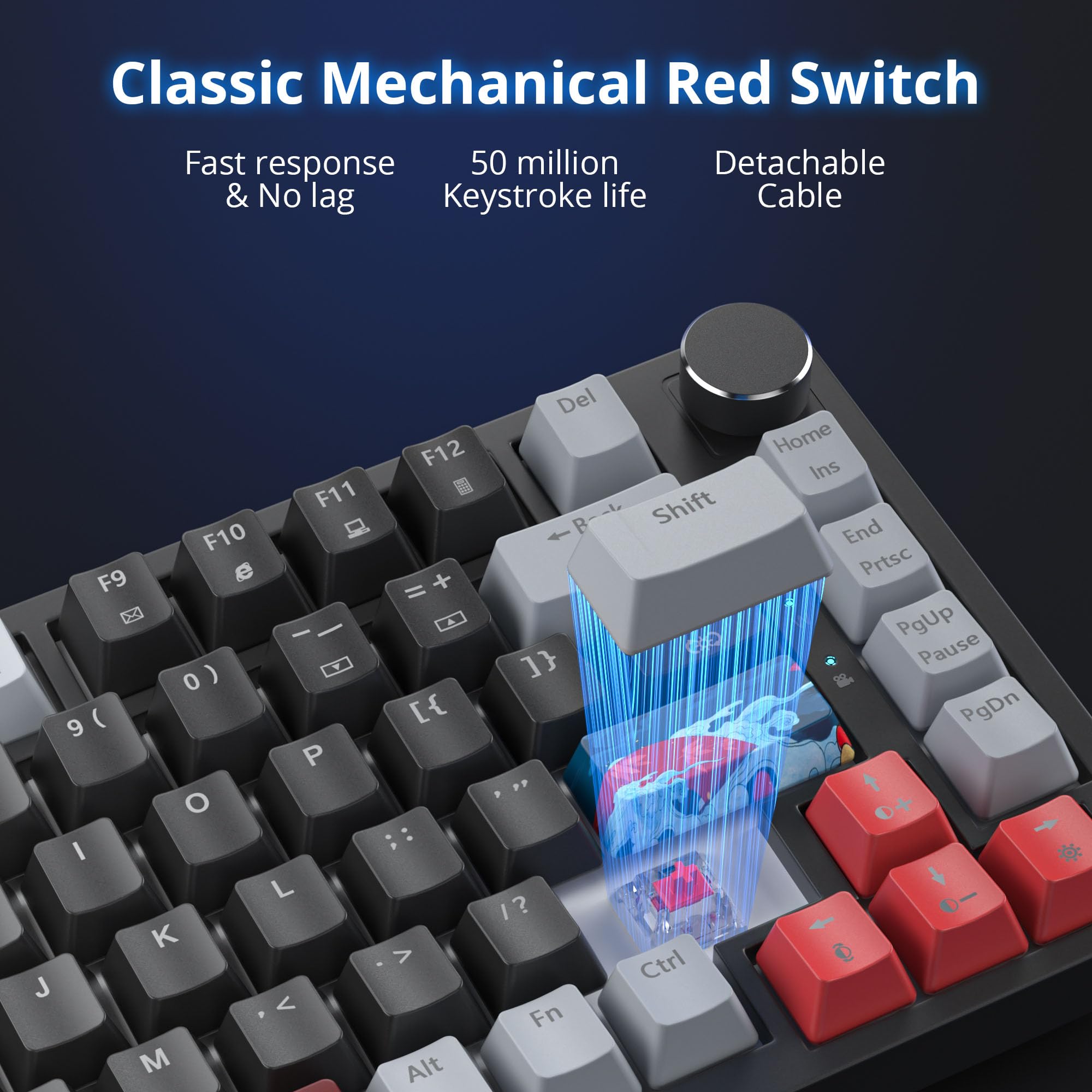 Fogruaden 75% Wired Mechanical Gaming Keyboard 75 Percent Keyboard Hot Swappable Gasket Mount, Red Switch, RGB Backlit 82 Keys TKL Mechanical Keyboard, NKRO Compact Keyboard with Knob (Dark)