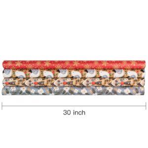 RUSPEPA Christmas Wrapping Paper, Kraft Paper - Dove, Snowflake, Flower, and House - 4 Rolls - 30 inches x 10 feet per Roll