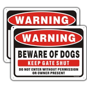 Beware of Dog Signs for Fence,Yuntarda 2-Pack 10"x7"Do not Enter Sign Keep Gate Shut Rust Free Reflective Metal Sign for Outdoor Use