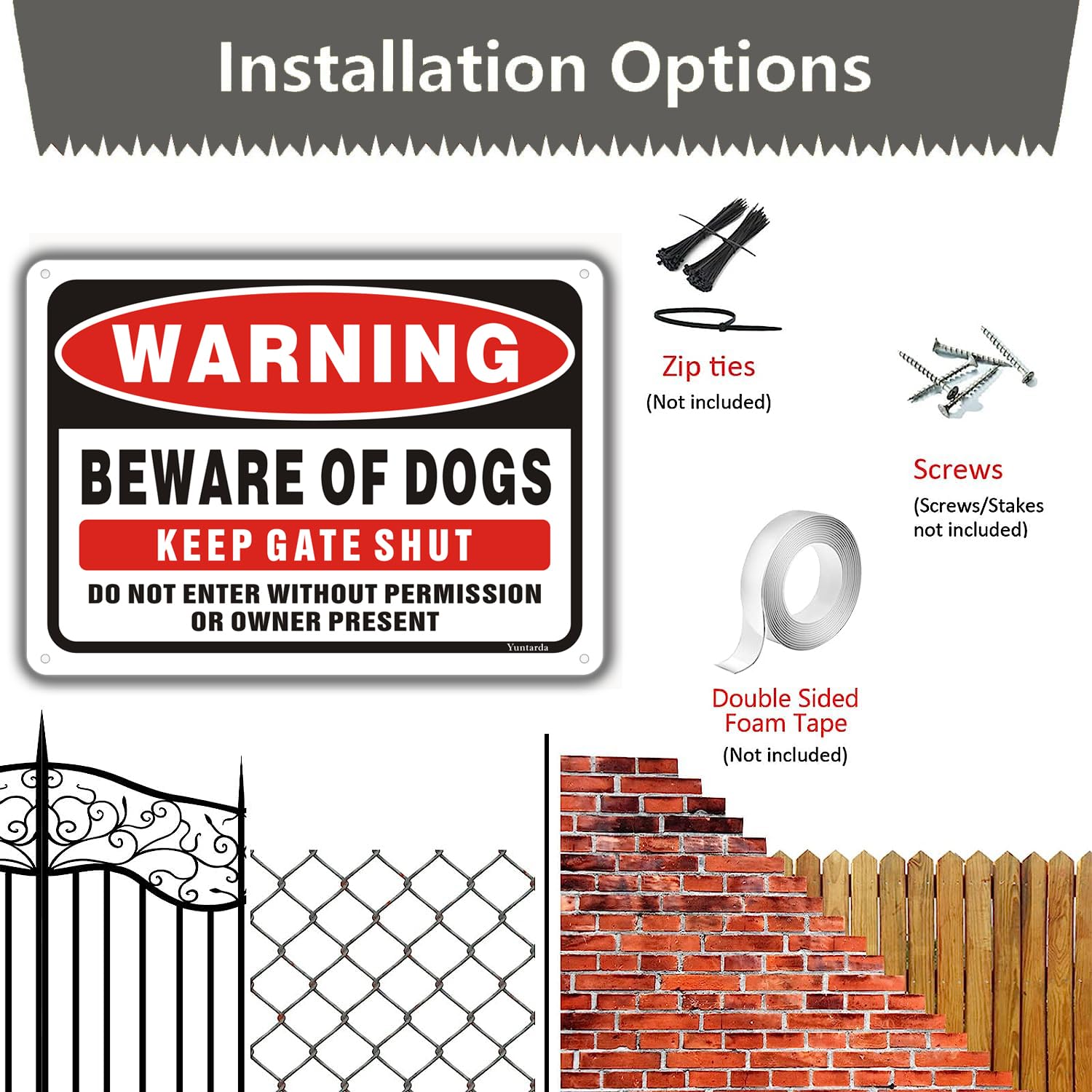 Beware of Dog Signs for Fence,Yuntarda 2-Pack 10"x7"Do not Enter Sign Keep Gate Shut Rust Free Reflective Metal Sign for Outdoor Use