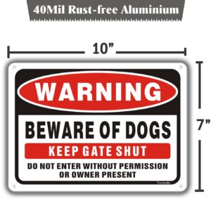 Beware of Dog Signs for Fence,Yuntarda 2-Pack 10"x7"Do not Enter Sign Keep Gate Shut Rust Free Reflective Metal Sign for Outdoor Use