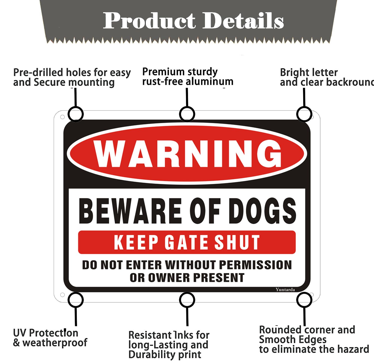 Beware of Dog Signs for Fence,Yuntarda 2-Pack 10"x7"Do not Enter Sign Keep Gate Shut Rust Free Reflective Metal Sign for Outdoor Use