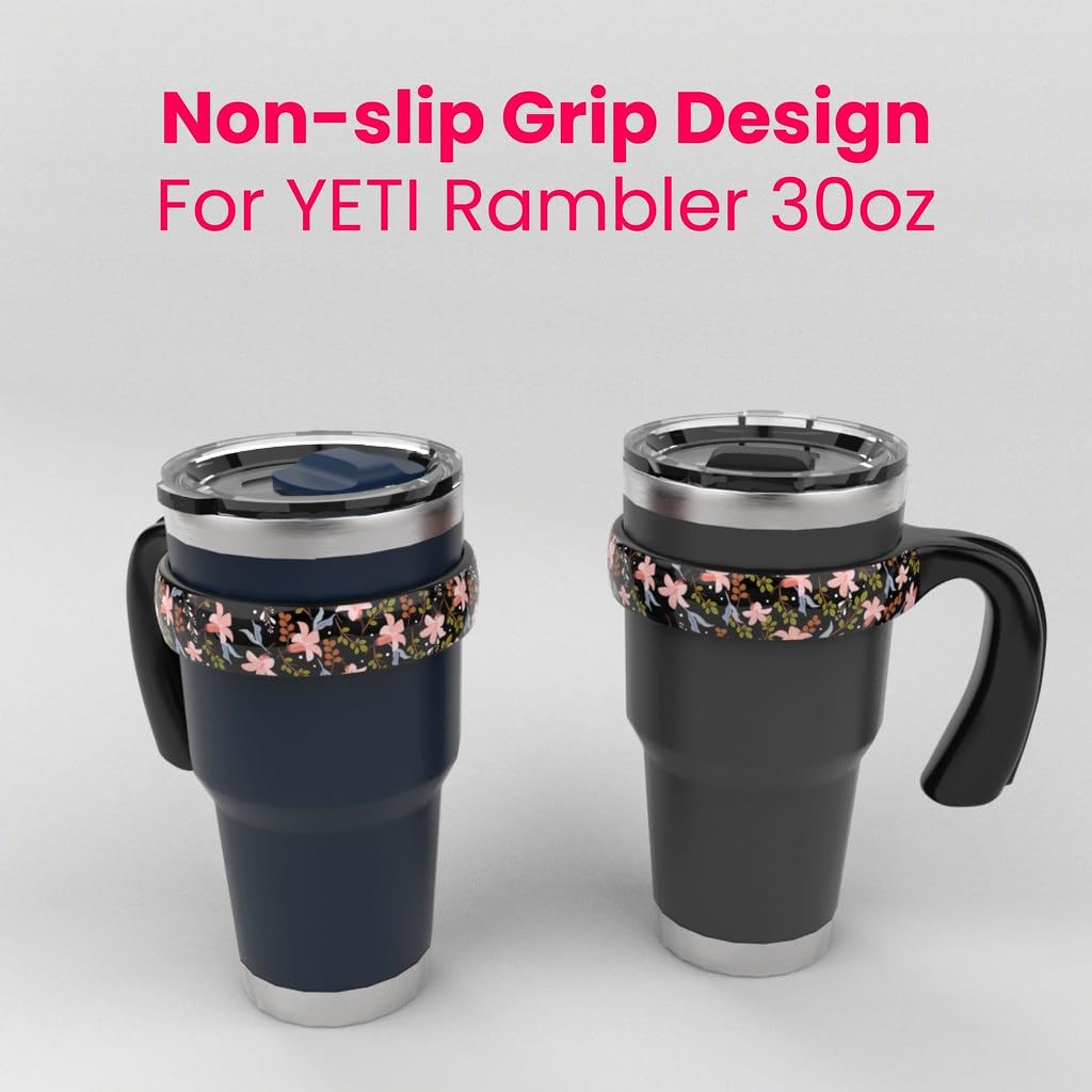 for YETI Handle 30 oz Tumbler, Compatible for YETI 30 oz Tumbler Handle, Cute Floral Design, Black, 1 Pack