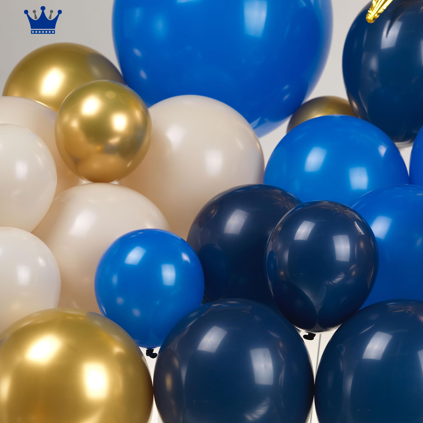 FROUFING Navy Blue Gold Balloon Garland Arch Kit 130PcS Royal Blue Gold Sand White Balloons with Starburst Balloons for birthday baby shower graduation 2024 New Year eve anniversary Decorations