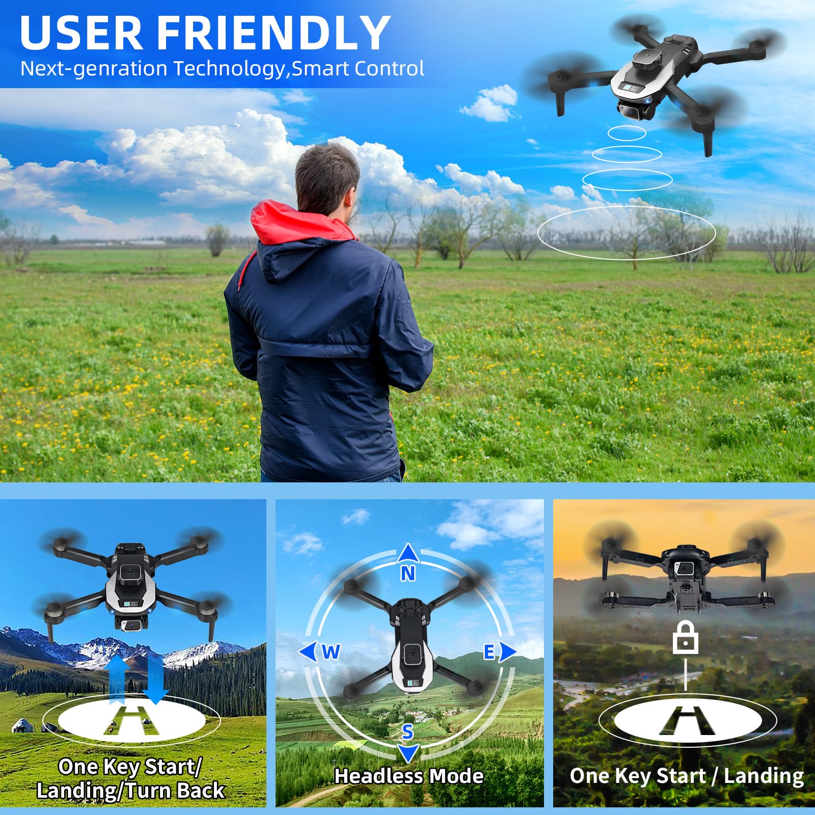 Drones with Camera for Adults and Kids,8K HD FPV Camera Drones with Carrying Case,Foldable Drones Remote Control Toys with 2 Batteries,One Key Start,Headless Mode,Speed Adjustment,3D Flips,Gifts for Boys Girls