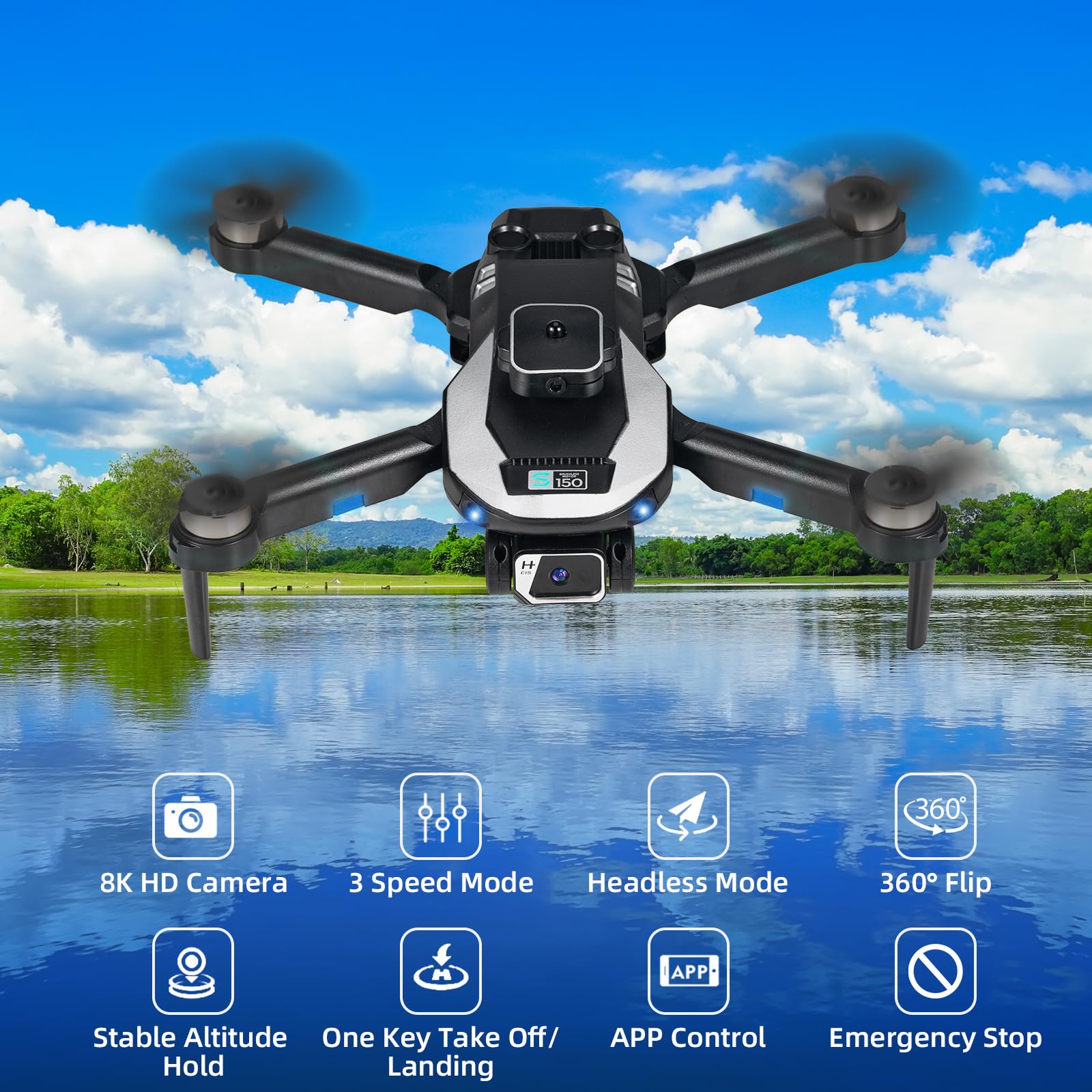 Drones with Camera for Adults and Kids,8K HD FPV Camera Drones with Carrying Case,Foldable Drones Remote Control Toys with 2 Batteries,One Key Start,Headless Mode,Speed Adjustment,3D Flips,Gifts for Boys Girls