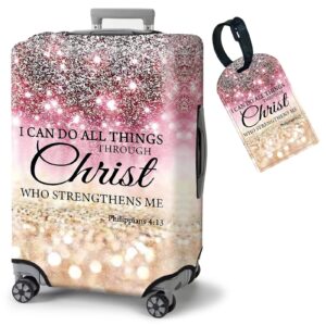 luggage covers for suitcase tsa approved,elastic washable suitcase cover protector, i can do all things through christ luggage cover sleeve wrap for 19/ 20/ 21 inches suitcase travel accessories