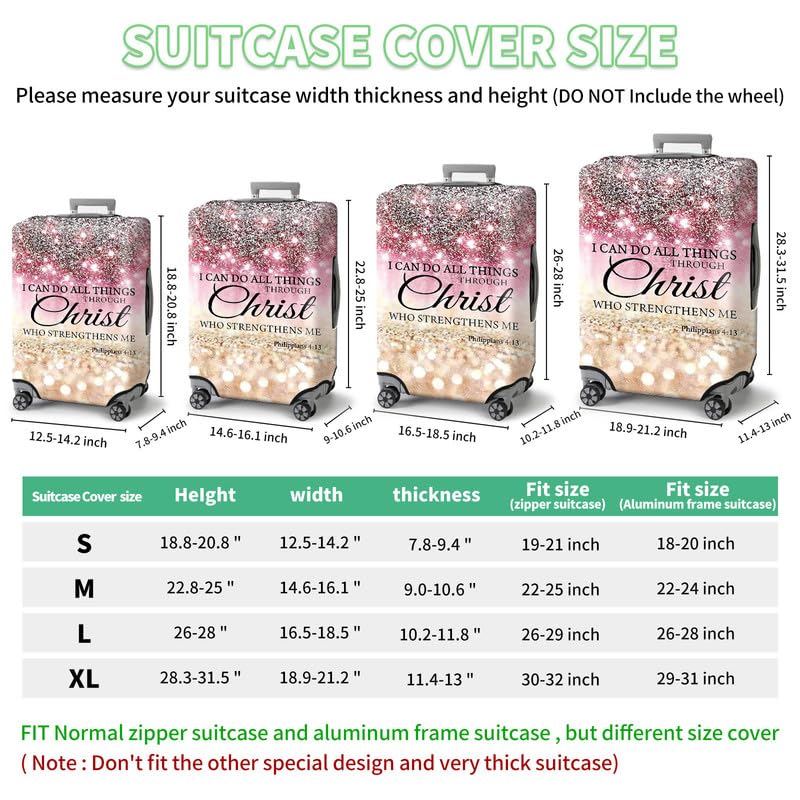 Luggage Covers for Suitcase TSA Approved,Elastic Washable Suitcase Cover Protector, I can do all things through christ Luggage Cover Sleeve Wrap for 19/ 20/ 21 Inches Suitcase Travel Accessories