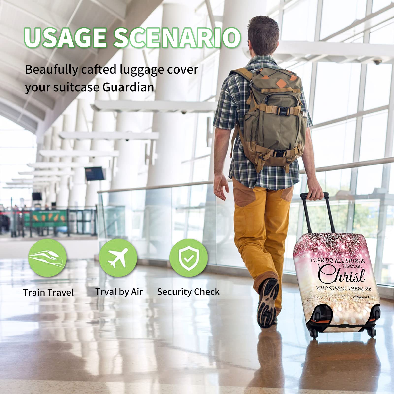 Luggage Covers for Suitcase TSA Approved,Elastic Washable Suitcase Cover Protector, I can do all things through christ Luggage Cover Sleeve Wrap for 19/ 20/ 21 Inches Suitcase Travel Accessories