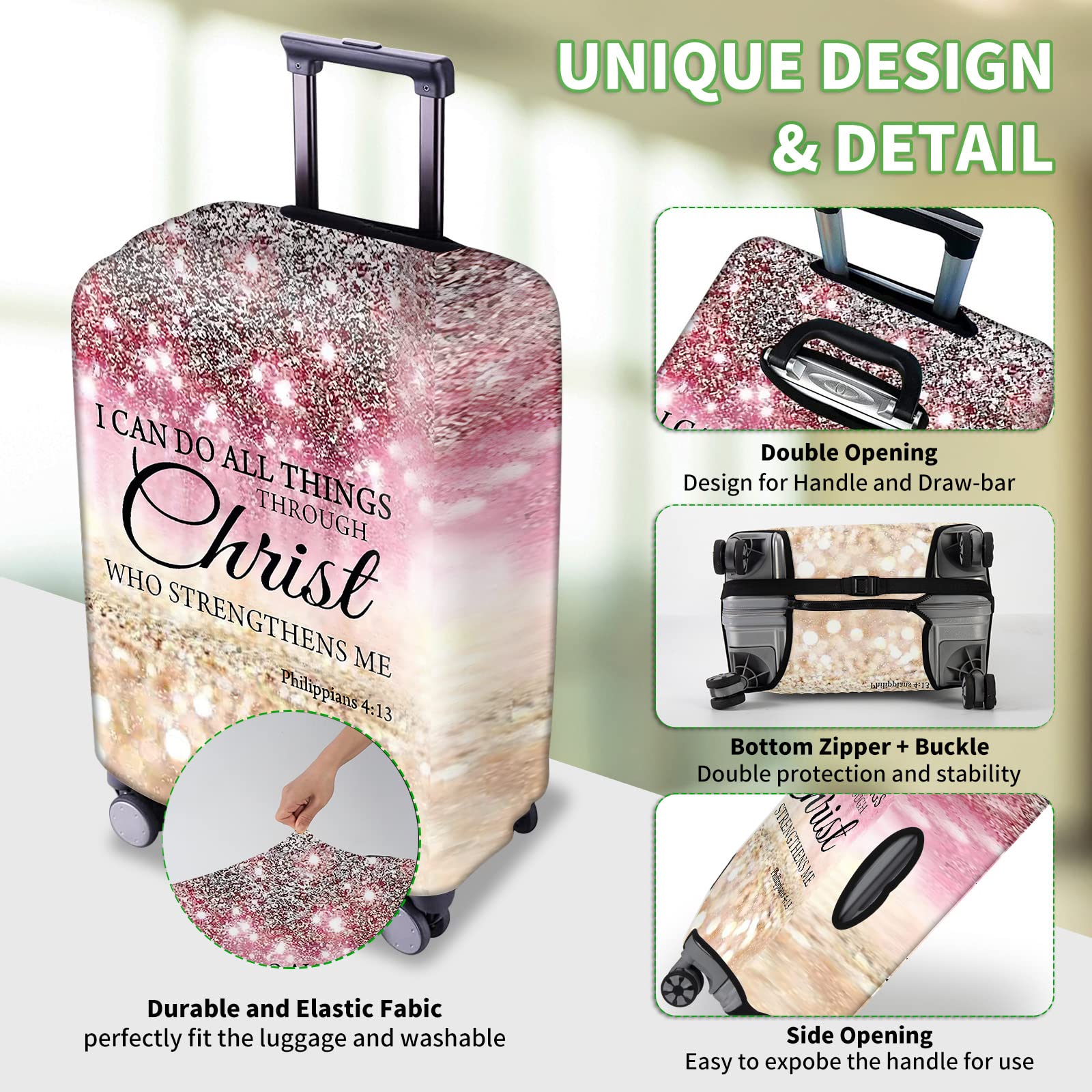 Luggage Covers for Suitcase TSA Approved,Elastic Washable Suitcase Cover Protector, I can do all things through christ Luggage Cover Sleeve Wrap for 19/ 20/ 21 Inches Suitcase Travel Accessories