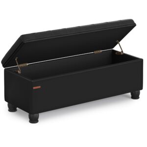 SONGMICS Storage Ottoman, Storage Bench, Tufted Entryway Bedroom Bench, 17.7 x 46.5 x 17.7 Inches, Hinges Easy Lid Operation, Wooden Legs, Synthetic Leather, Loads 330 lb, Classic Black ULOM071B01